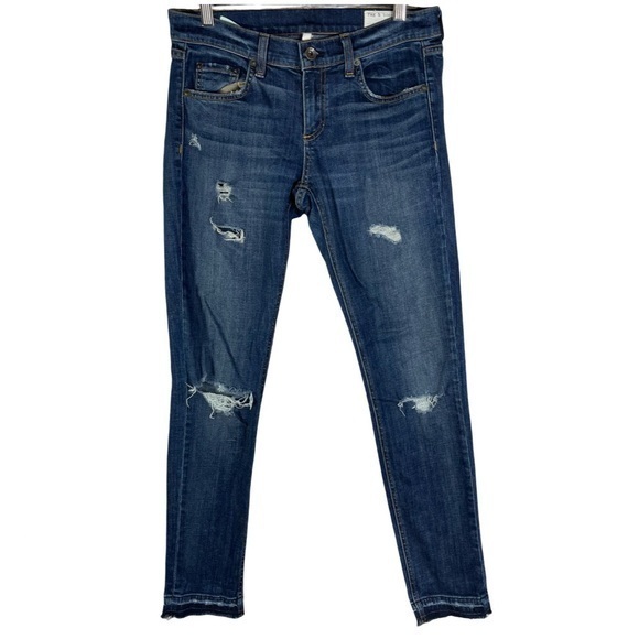 Rag & Bone Womens Skinny Jeans Blue Stretch Distressed Pockets Denim Size 26